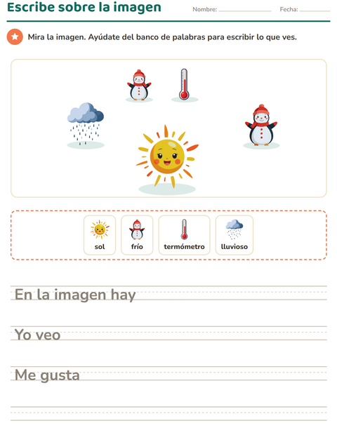 Vista previa de la hoja de Escribir sobre la imagen con Clima para grado 2