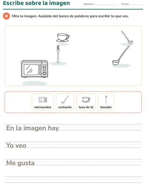 Vista previa de la hoja de Escribir sobre la imagen con Cocina BN para grado 2