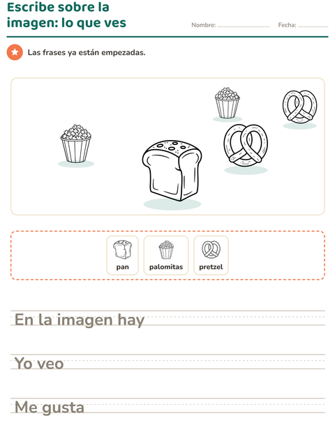 Vista previa de la hoja de Escribir sobre la imagen con Comida BN 2 para grado 2