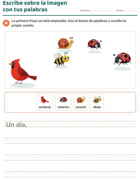 Vista previa de la hoja de Escribir sobre la imagen con Criaturas del bosque para grado 2