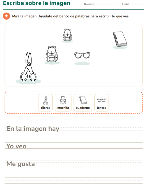 Vista previa de la hoja de Escribir sobre la imagen con Educación BN para grado 2