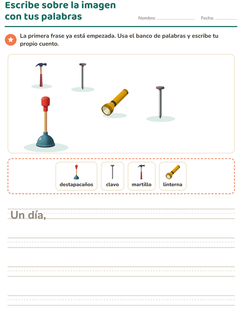 Vista previa de la hoja de Escribir sobre la imagen con Herramientas para grado 2