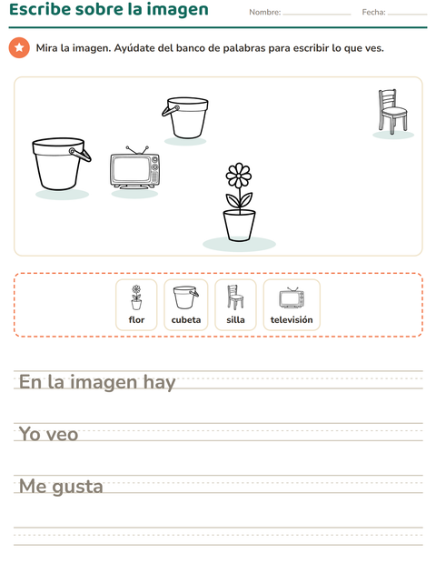 Vista previa de la hoja de Escribir sobre la imagen con Hogar BN 2 para grado 2