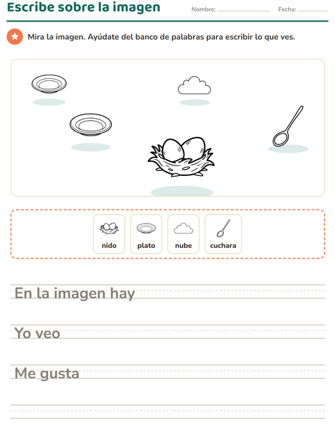 Vista previa de la hoja de Escribir sobre la imagen con Hogar y Naturaleza BN para grado 2