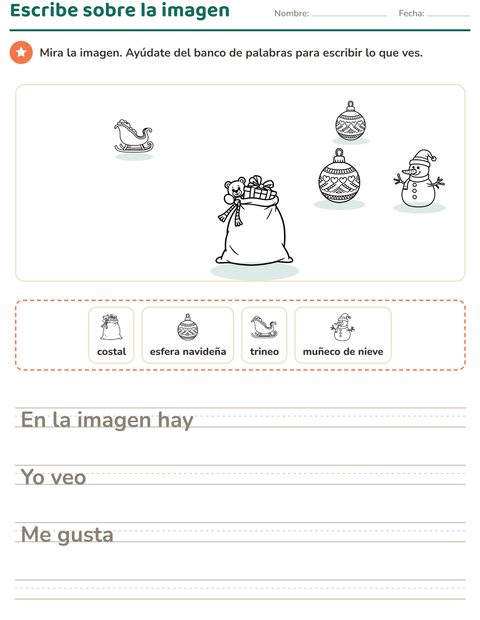 Vista previa de la hoja de Escribir sobre la imagen con Navidad B&N 2 para grado 2