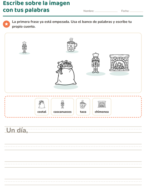 Vista previa de la hoja de Escribir sobre la imagen con Navidad B&N 2 para grado 2