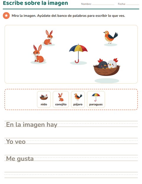 Vista previa de la hoja de Escribir sobre la imagen con Primavera para grado 2