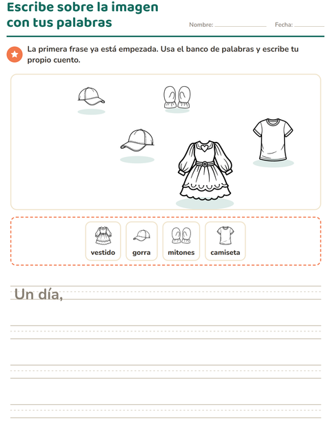 Vista previa de la hoja de Escribir sobre la imagen con Ropa BN para grado 2