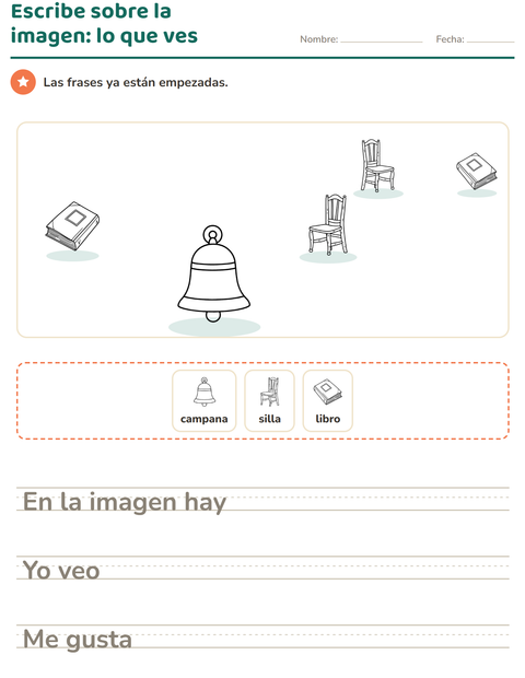 Vista previa de la hoja de Escribir sobre la imagen con Salón de clases (B/N) para grado 2