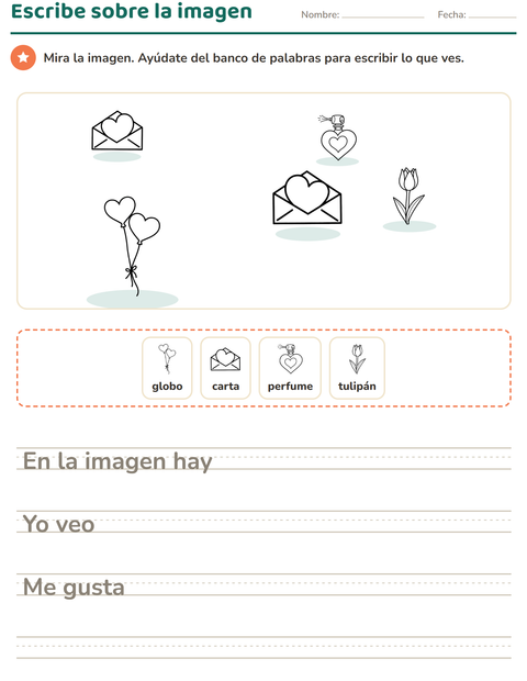 Vista previa de la hoja de Escribir sobre la imagen con San Valentín BN 2 para grado 2