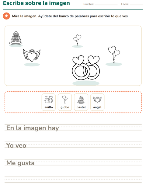 Vista previa de la hoja de Escribir sobre la imagen con San Valentín BN para grado 2