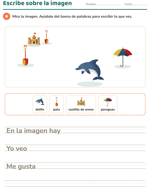 Vista previa de la hoja de Escribir sobre la imagen con Verano para grado 2