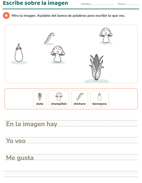 Vista previa de la hoja de Escribir sobre la imagen con Verduras BN 2 para grado 2
