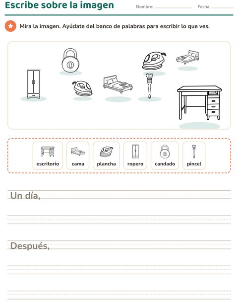 Vista previa de la hoja de Escribir sobre la imagen con Hogar BN 2 para grado 2