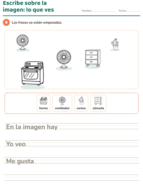 Vista previa de la hoja de Escribir sobre la imagen con Hogar BN para grado 2