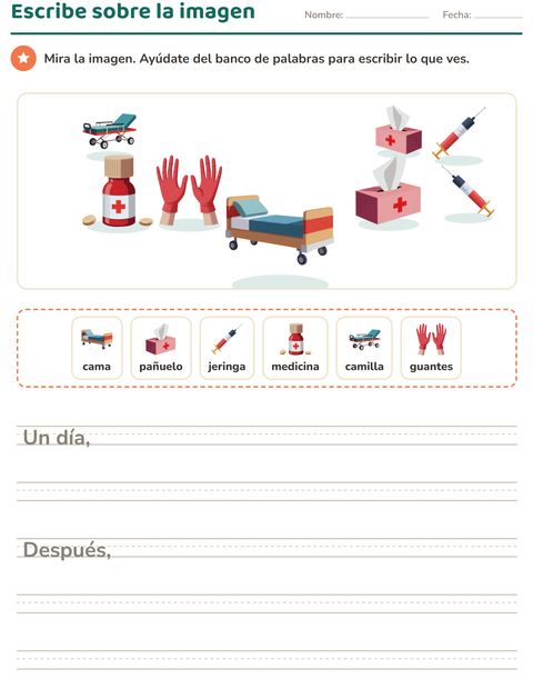 Vista previa de la hoja de Escribir sobre la imagen con Hospital para grado 2