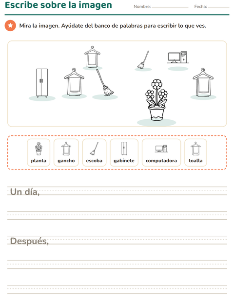 Vista previa de la hoja de Escribir sobre la imagen con Hogar BN para grado 2
