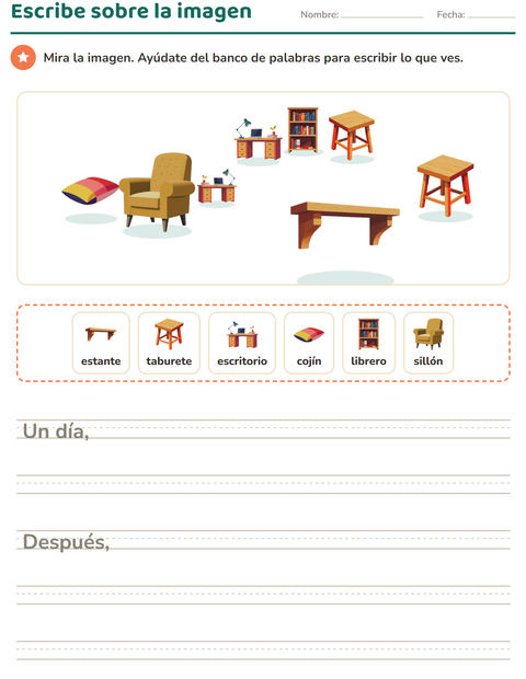 Vista previa de la hoja de Escribir sobre la imagen con Muebles para grado 2