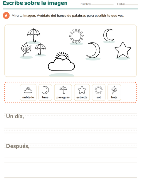 Vista previa de la hoja de Escribir sobre la imagen con Naturaleza BN para grado 2