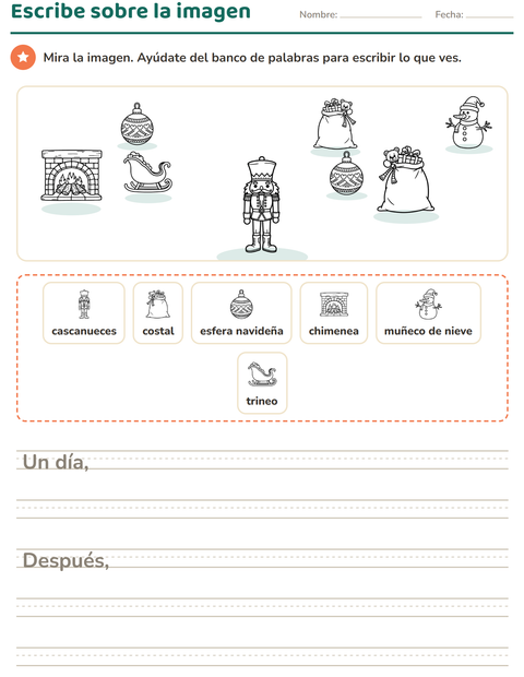 Vista previa de la hoja de Escribir sobre la imagen con Navidad B&N 2 para grado 2