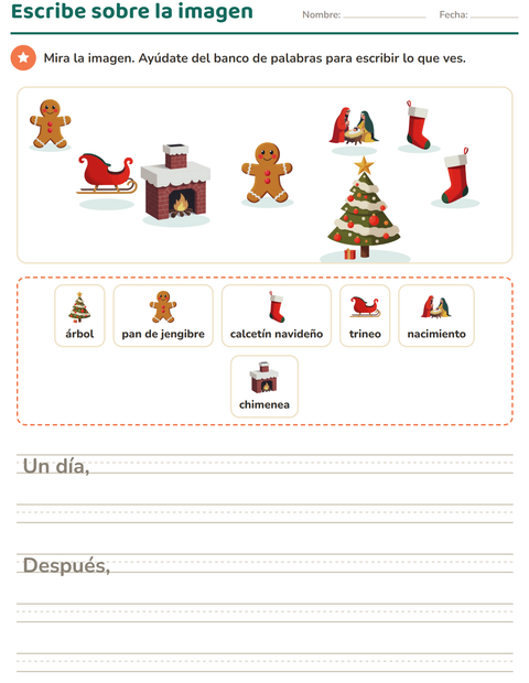 Vista previa de la hoja de Escribir sobre la imagen con Navidad para grado 2