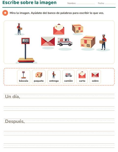 Vista previa de la hoja de Escribir sobre la imagen con Oficina de correos para grado 2