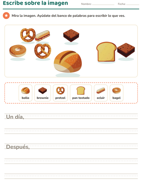 Vista previa de la hoja de Escribir sobre la imagen con Panadería para grado 2