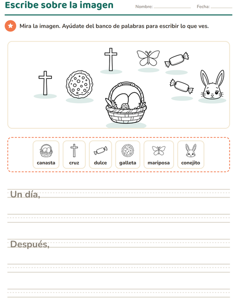 Vista previa de la hoja de Escribir sobre la imagen con Pascua BN para grado 2