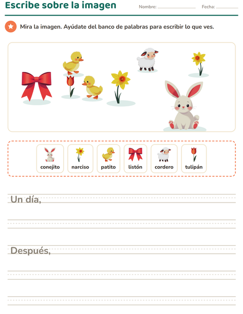 Vista previa de la hoja de Escribir sobre la imagen con Pascua para grado 2