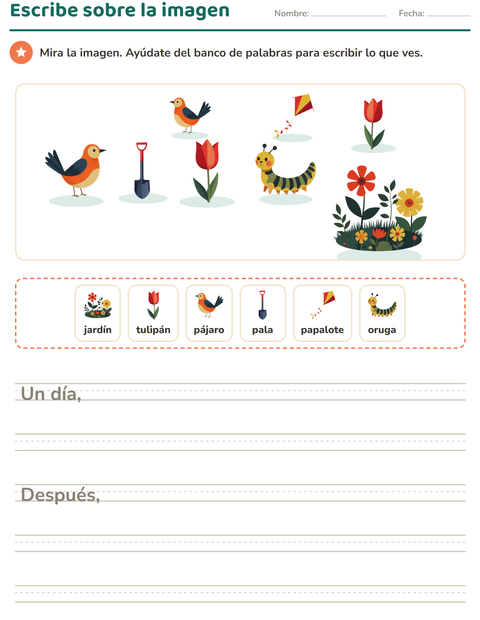 Vista previa de la hoja de Escribir sobre la imagen con Primavera para grado 2