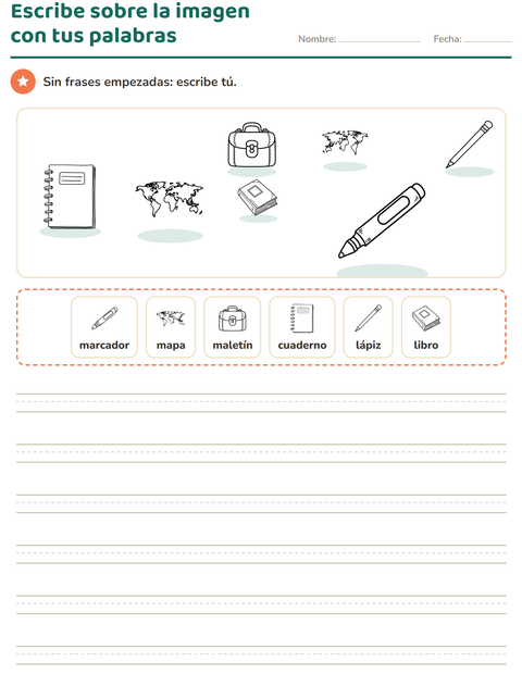 Vista previa de la hoja de Escribir sobre la imagen con Salón de clases (B/N) para grado 2