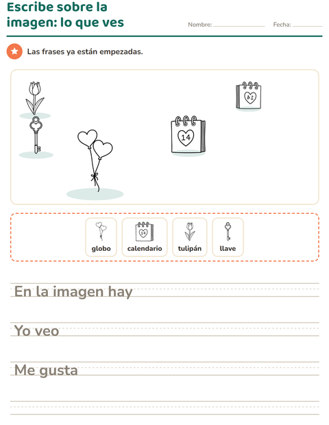 Vista previa de la hoja de Escribir sobre la imagen con San Valentín BN 2 para grado 2