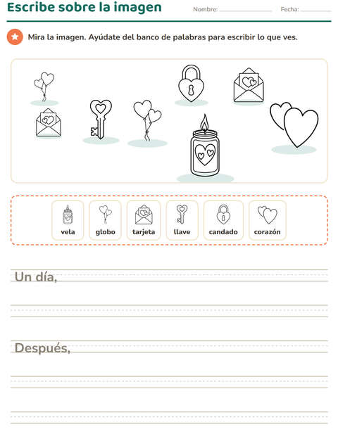 Vista previa de la hoja de Escribir sobre la imagen con San Valentín BN para grado 2