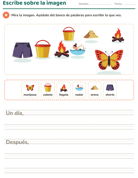 Vista previa de la hoja de Escribir sobre la imagen con Verano para grado 2