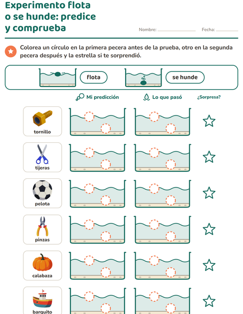 Experimento flota o se hunde: predice y comprueba