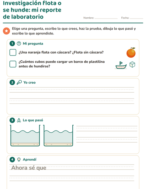 Vista previa de Investigación: ¿flota o se hunde? Mi reporte de laboratorio
