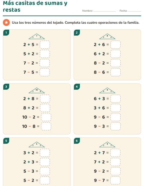 Más casitas de sumas y restas: ración extra de práctica
