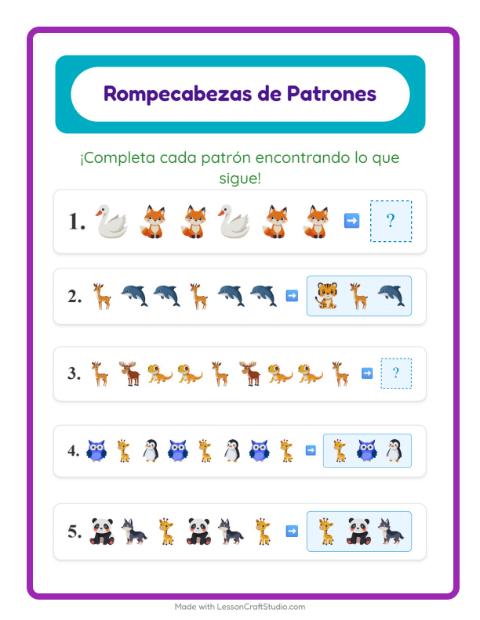 Vista previa de la hoja de Ficha De Patrones para grado 1