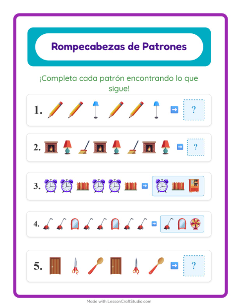 Vista previa de la hoja de Ficha De Patrones con Alrededor de la casa para grado 1