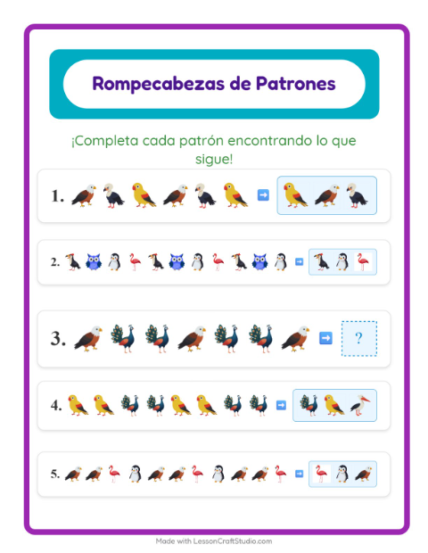 Vista previa de Patrones para Imprimir con Aves: Continúa la Fila