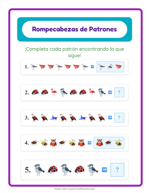 Vista previa de la hoja de Ficha De Patrones con Cosas que vuelan para grado 1