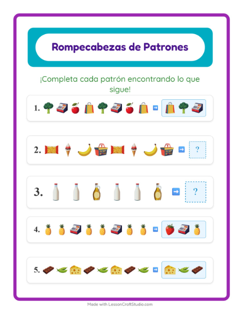 Patrones con En el supermercado