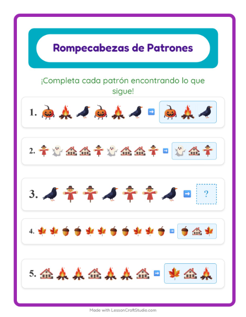 Vista previa de la hoja de Ficha De Patrones con Misceláneo para grado 1