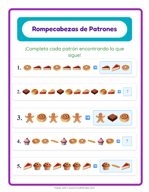 Vista previa de la hoja de Ficha De Patrones con Panadería para grado 1