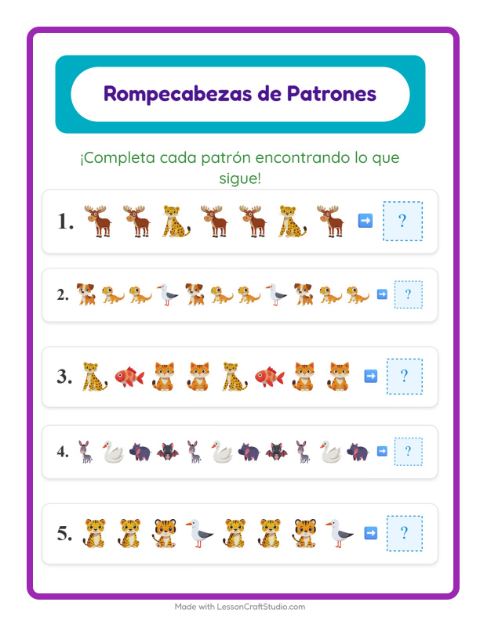 Vista previa de la hoja de Ficha De Patrones para grado 1