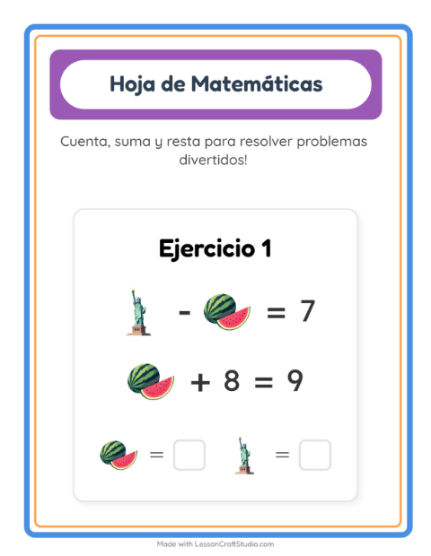 Vista previa de la hoja de Ficha Matemática con 4 de Julio para jardín infantil