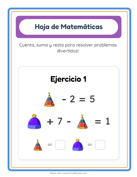 Vista previa de la hoja de Ficha Matemática con Accesorios para jardín infantil
