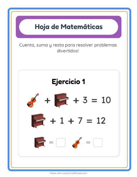 Vista previa de la hoja de Ficha Matemática con Actividades para jardín infantil