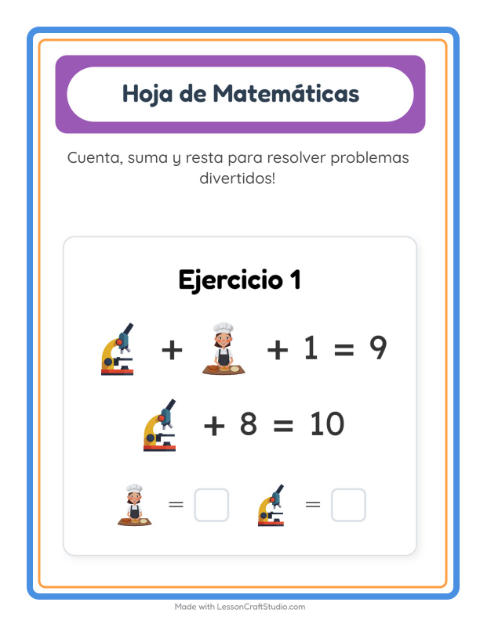 Vista previa de la hoja de Ficha Matemática con Actividades para jardín infantil