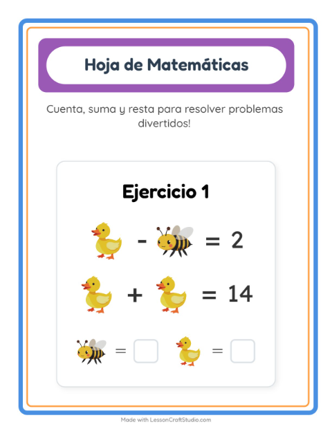 Vista previa de la hoja de Ficha Matemática con Animales de granja para jardín infantil